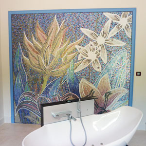 figurative mosaic artwork for a modern bathroom