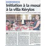 Press article on rachel's mosaic workshops by the newspaper Nice Matin